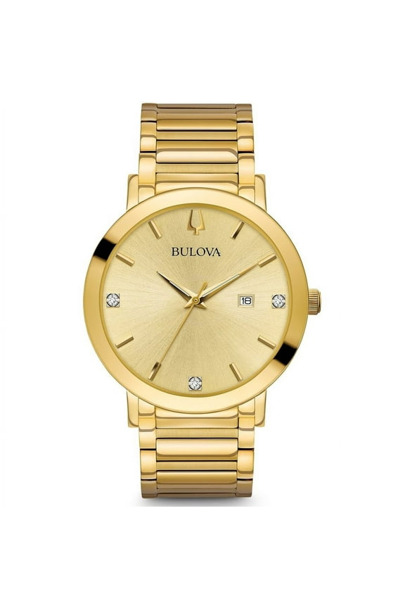 Men's Modern Gold Tone Dial Yellow Gold Steel Bracelet Diamond Watch 97D115