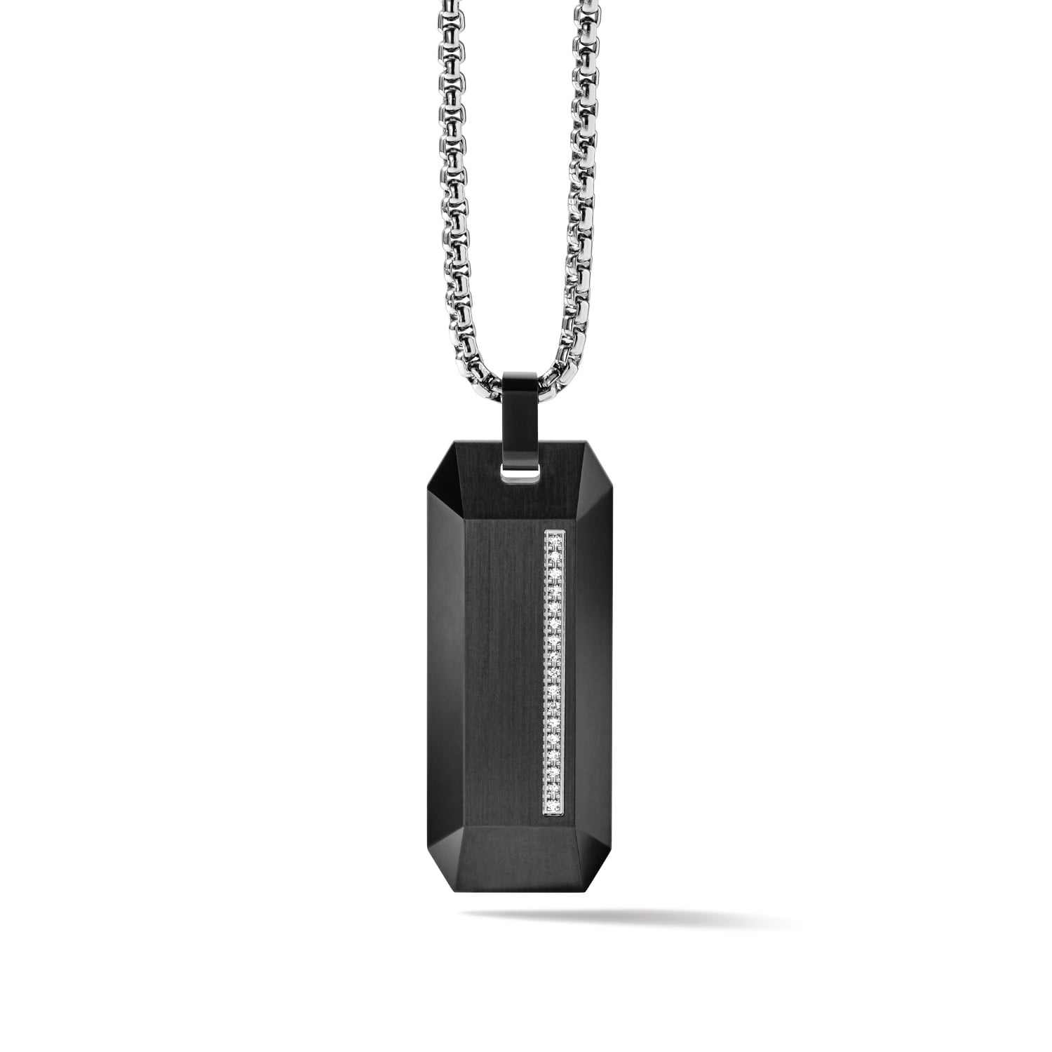 Men's Stainless Steel 1/2 Cttw Black Diamond Dog Tag Necklace, 24