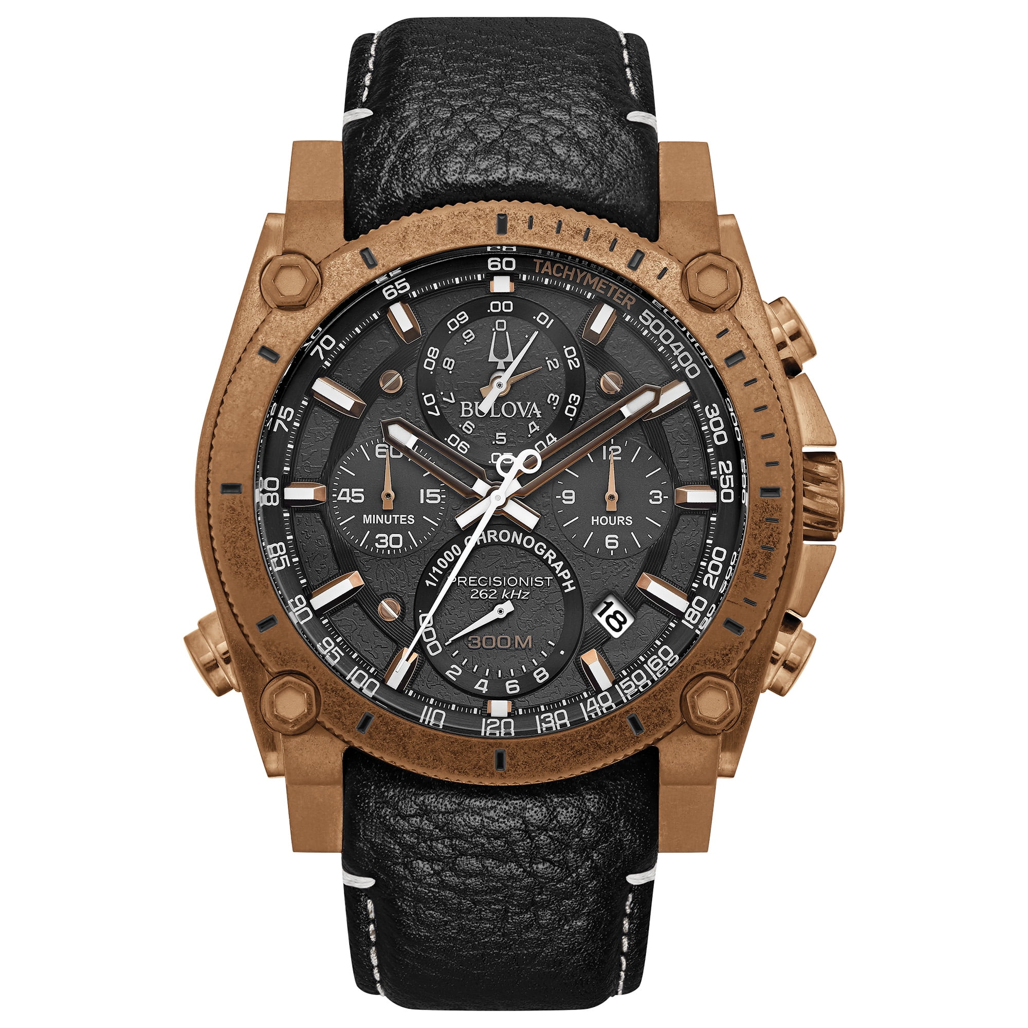 Bulova Men's Precisionist Chronograph Watch, Black Leather Strap