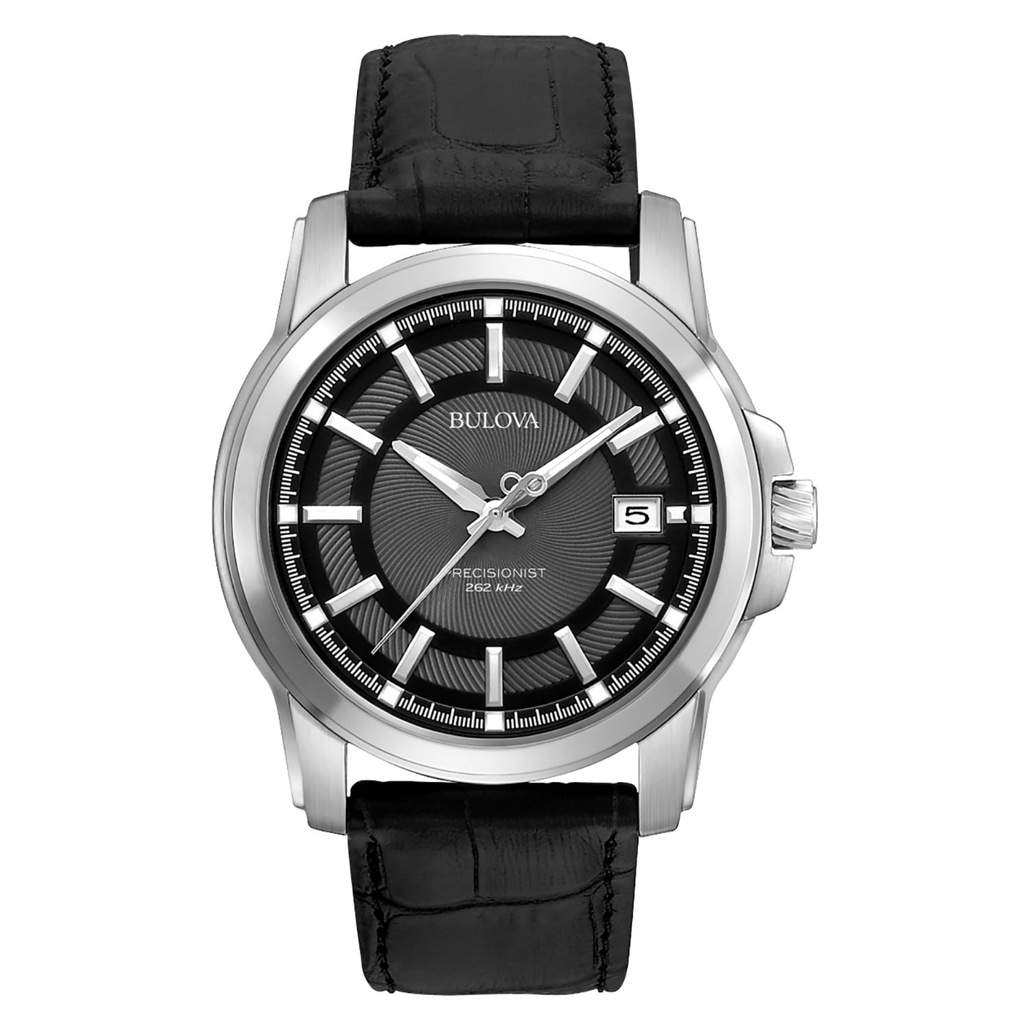 Bulova Men's Precisionist Stainless Steel Black Leather Strap Watch