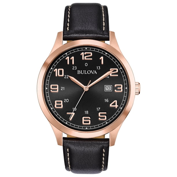 Bulova Men's Rose-Gold Case Dress Watch with Leather Strap 97B164