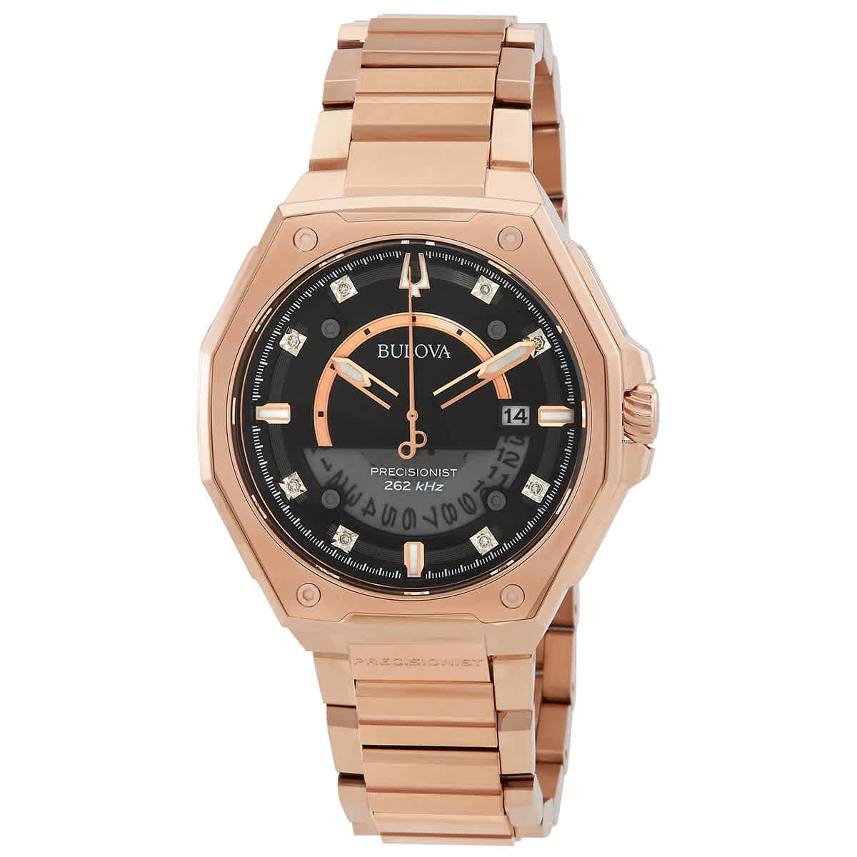Bulova men's black and hotsell rose gold precisionist watch
