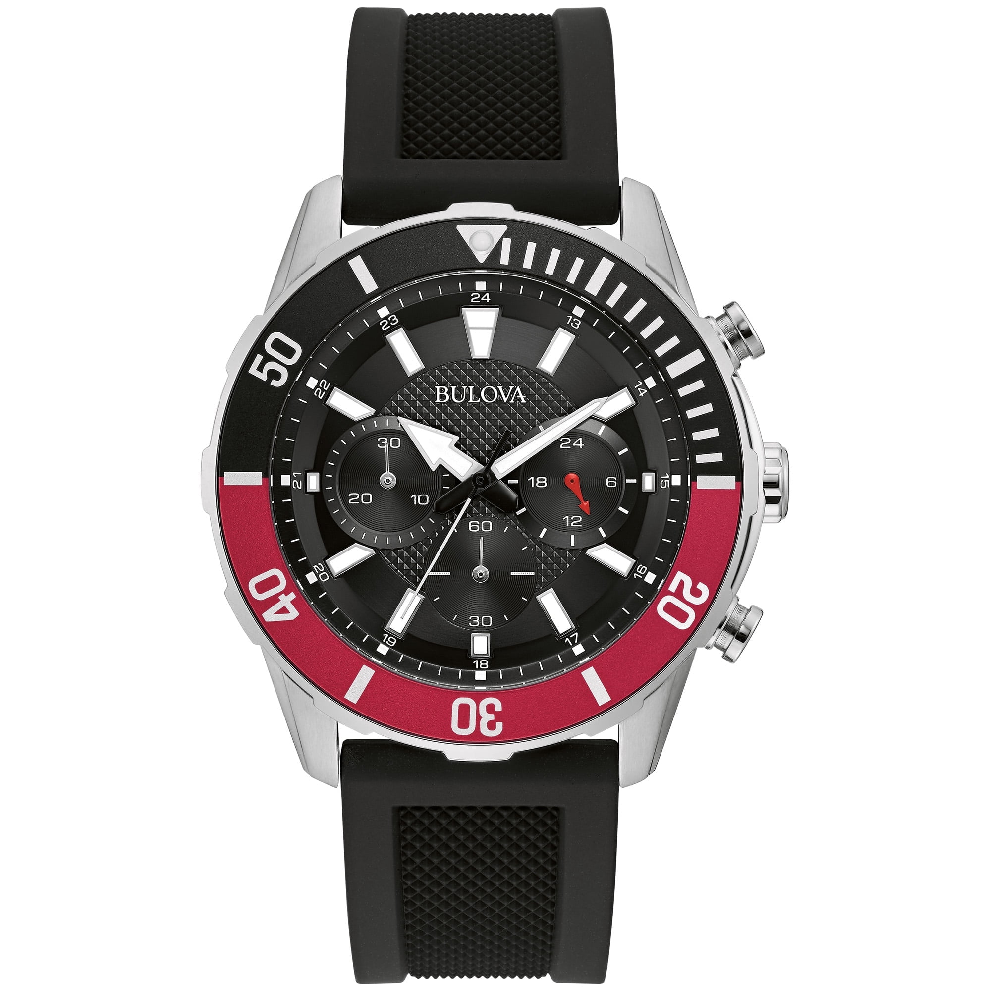 BULOVA Men's Sport Black Silicone Strap Chronograph Watch - 98A258