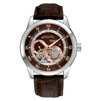 Bulova Men's Stainless Steel Automatic Watch with Leather Strap 96A120