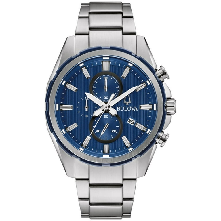 Bulova Men s Stainless Steel Chronograph Watch with Blue Dial 98A259 Walmart
