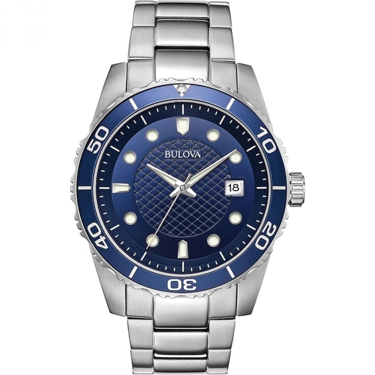 Bulova Silver-Tone Bracelet Watch with Navy Blue Dial Bulova Super Seville Date Watch with Blue Dial #96B440 main image 4