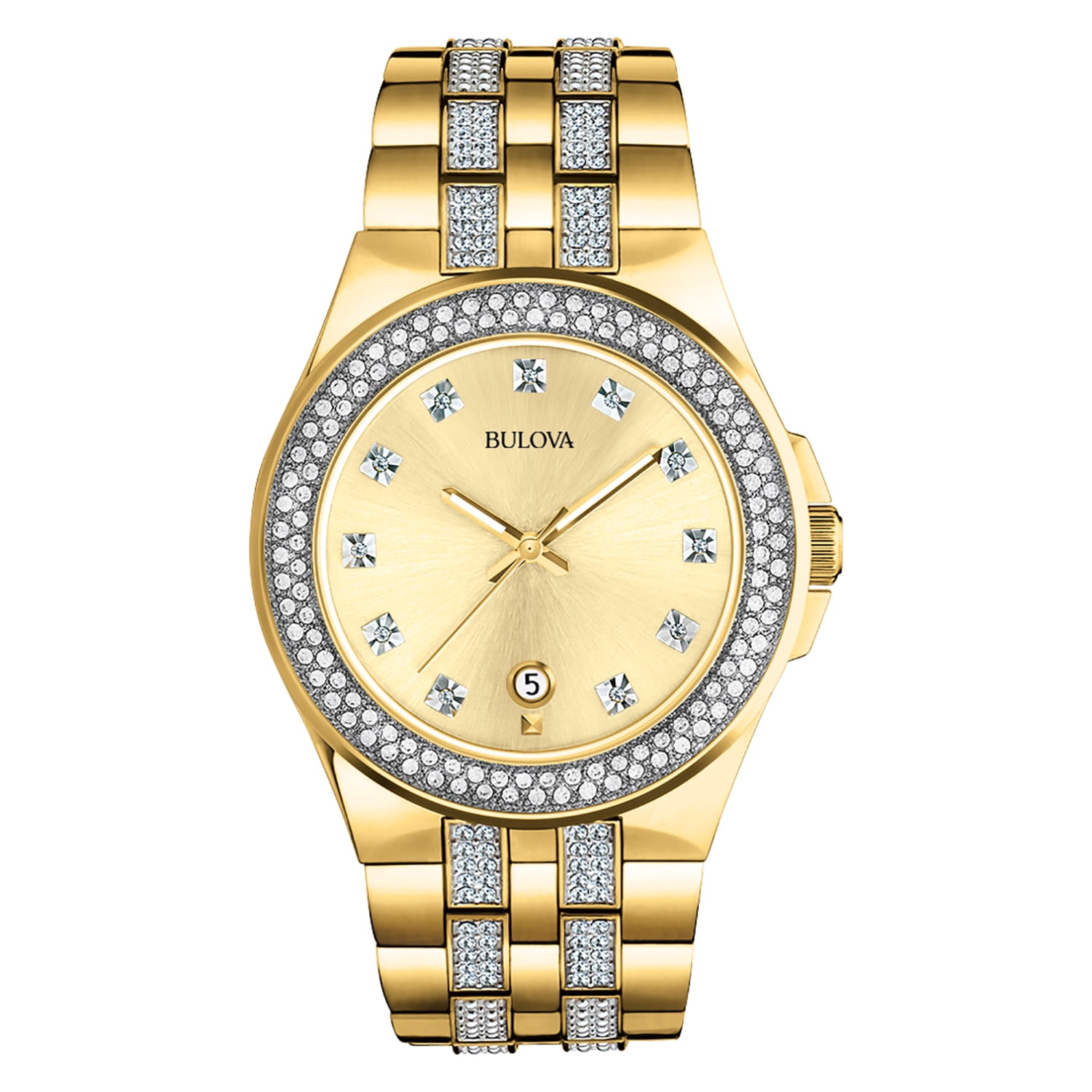 Bulova Men s Swarovski Crystal Gold Stainless Steel Watch 98B174