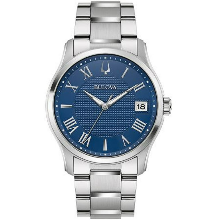 Bulova Men s Wilton Classic Blue Dial Watch Stainless Steel Sapphire 30m Water Resistance 96B386 Walmart