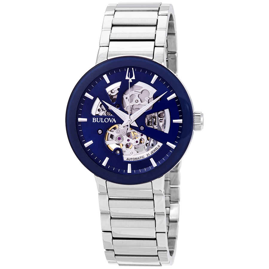 Bulova Mens Silver Tone Blue Dial Automatic Bracelet Watch 96A204 - image 1 of 4
