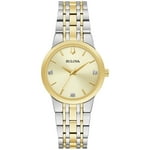Bulova Ladies' Modern Two-Tone Stainless Steel 3-Hand Quartz Watch, Diamond Accent Gold Dial Style: 98P224