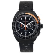 Bulova Racer Chronograph Leather Strap Black Dial Quartz 98B428 100M Mens Watch