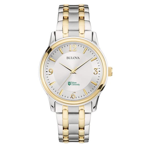 Bulova Silver/Gold Tulane Green Wave Classic Two-Tone Round Watch