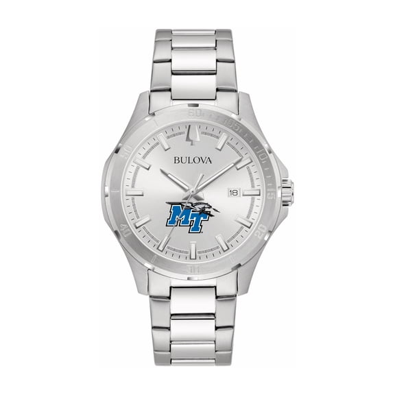 Bulova Silver MTSU Blue Raiders Stainless Steel Classic Sport Watch