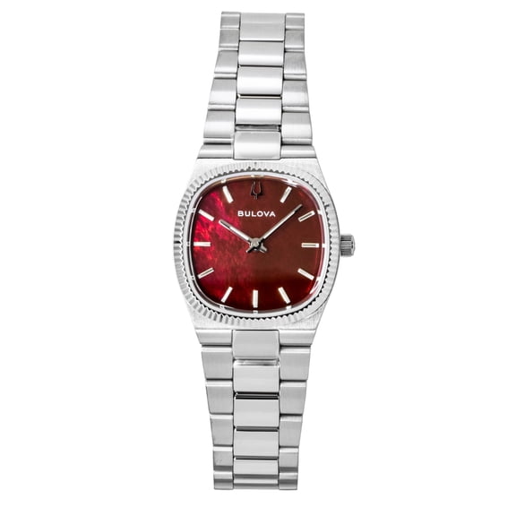 Bulova Super Seville Stainless Steel Red Mother Of Pearl Dial Quartz 96L354 Women's Watch