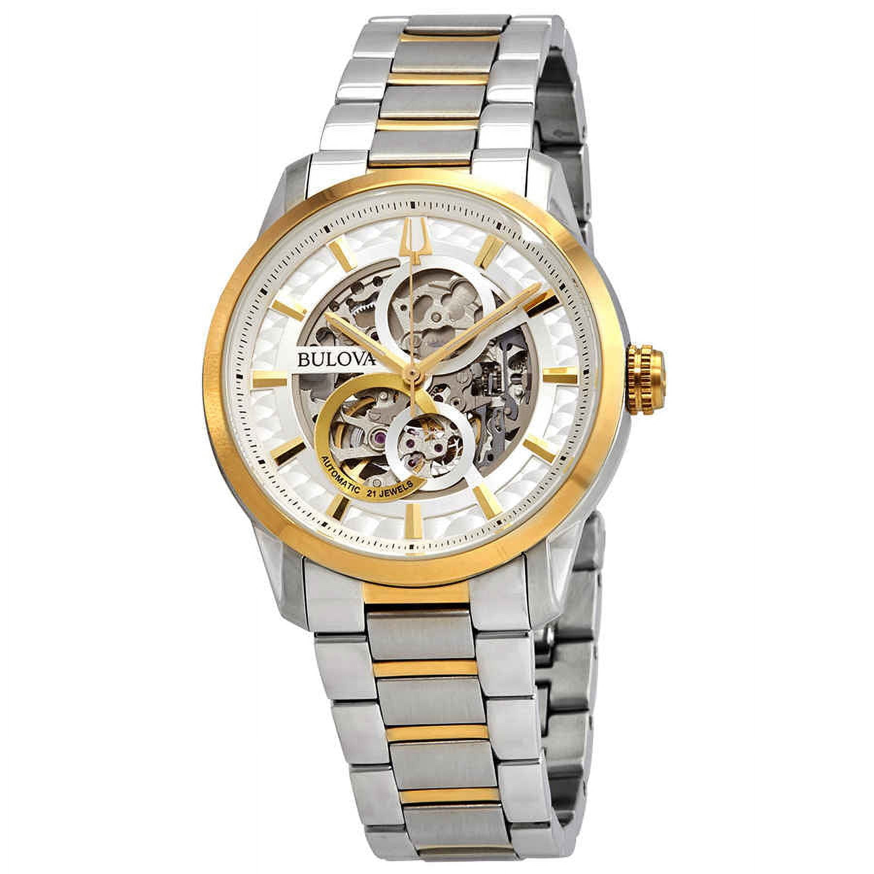 Bulova Sutton Automatic Silver Skeleton Dial Two-tone Men's Watch