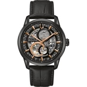 Bulova Sutton Skeleton Black Leather Band Mens Automatic Watch 98A283