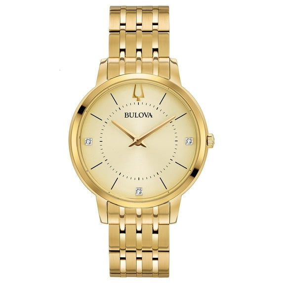 Bulova Women's Classic Champagne Dial Yellow Gold Steel Bracelet Diamond Watch 97P123
