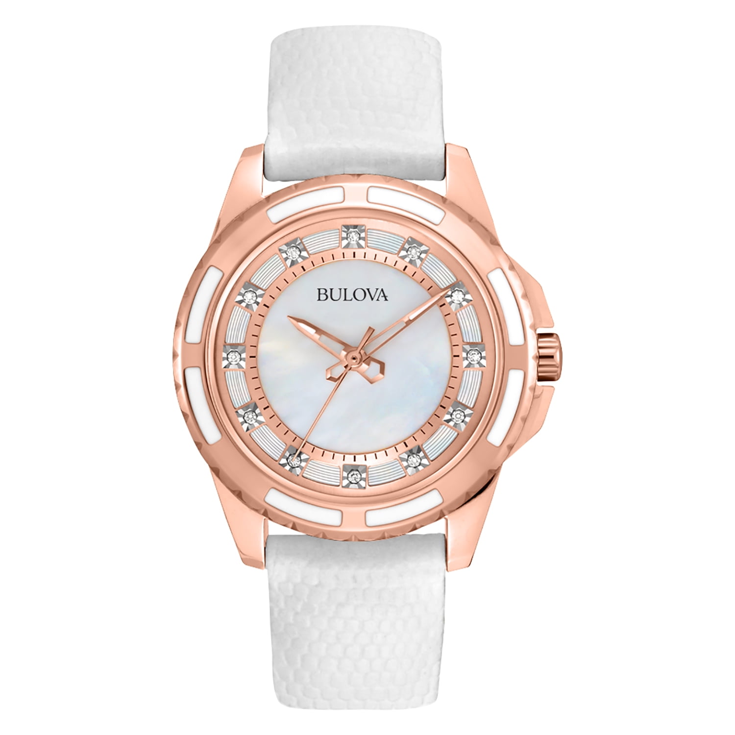 Bulova Women s Diamond Accent White Leather Band Watch 98P119