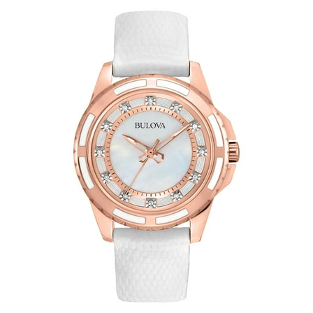 Bulova Women's Classic White Leather Strap Watch 98P119