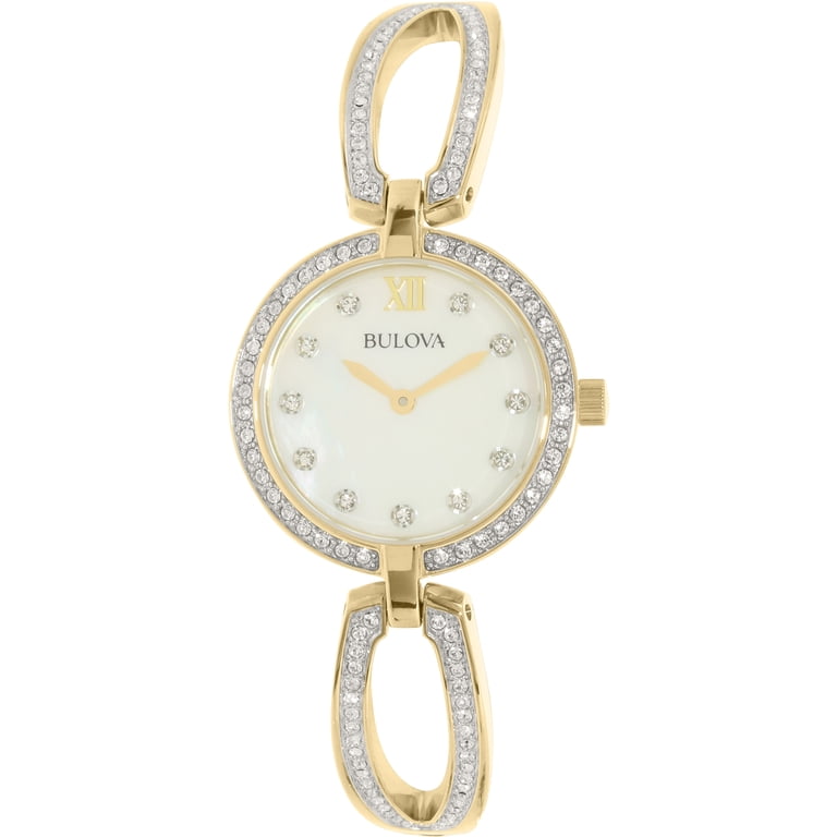 Bulova Womens Crystal Bangle Style Watch - Gold-Tone - White  display picture 1