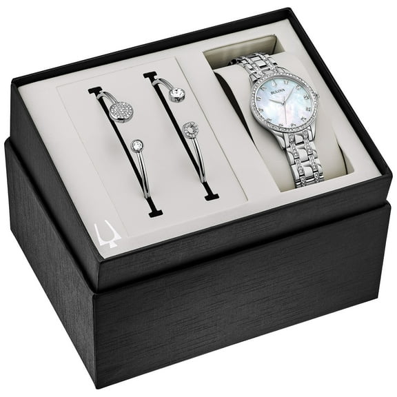 Bulova Women's Crystal Watch Box Set with Bangle Bracelets 96X145