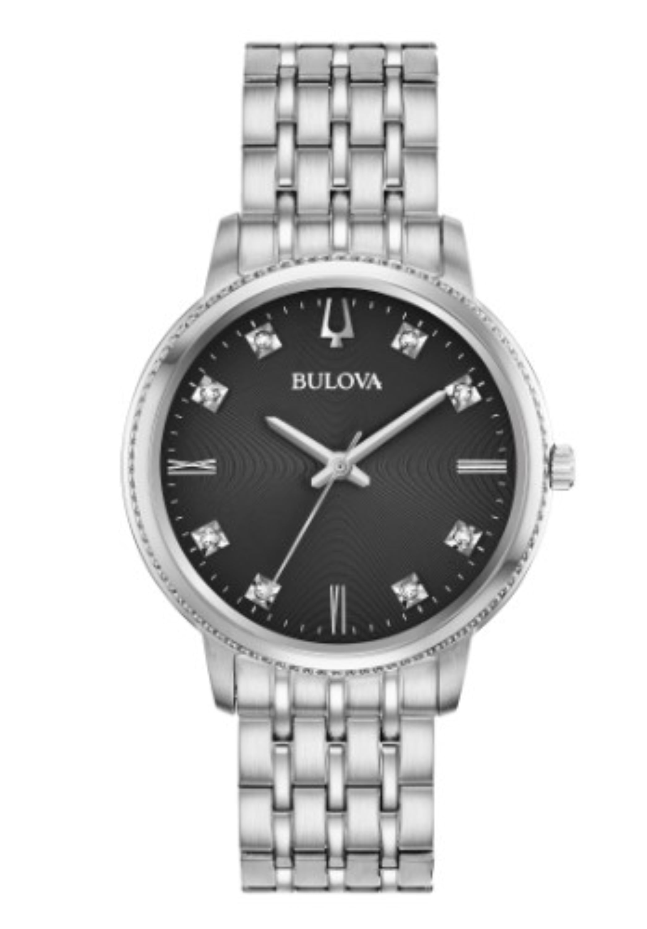 Bulova Women's Diamond Accent Black Dial Stainless Steel Watch - 96P205 ...