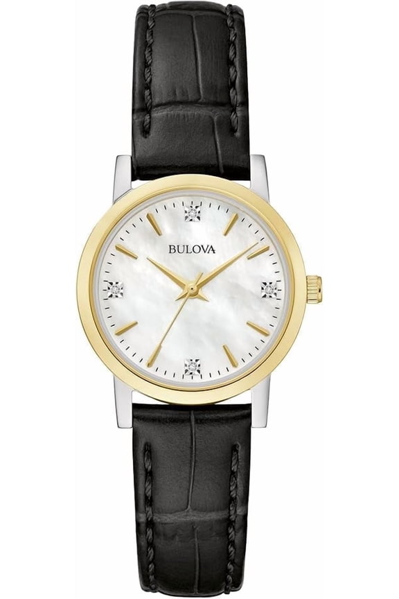 Women's Diamond Accent Black Leather Strap Watch - 98P225