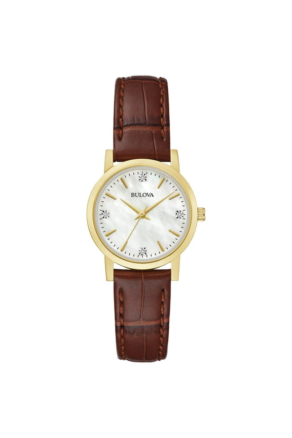 Women's Diamond Accent Brown Leather Strap Watch - 97P170