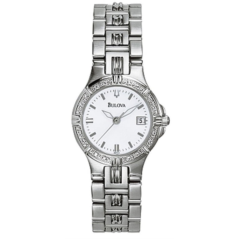 Bulova 96R04 Women\'s Diamond Watch White Pearlized Dial SS Date 25mm 7.25\