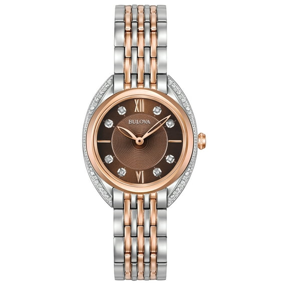 Bulova Women's Diamonds Brown Dial Two Tone Steel Watch 98R230