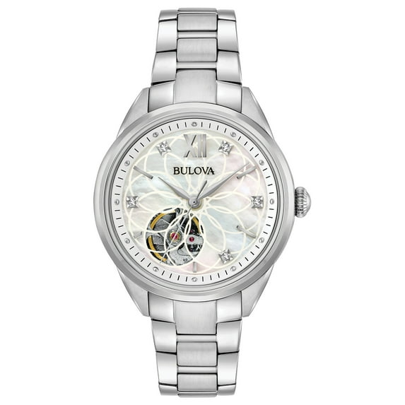 Bulova Women's Diamonds White Mother of Pearl Stainless Steel Analog Watch 96P181