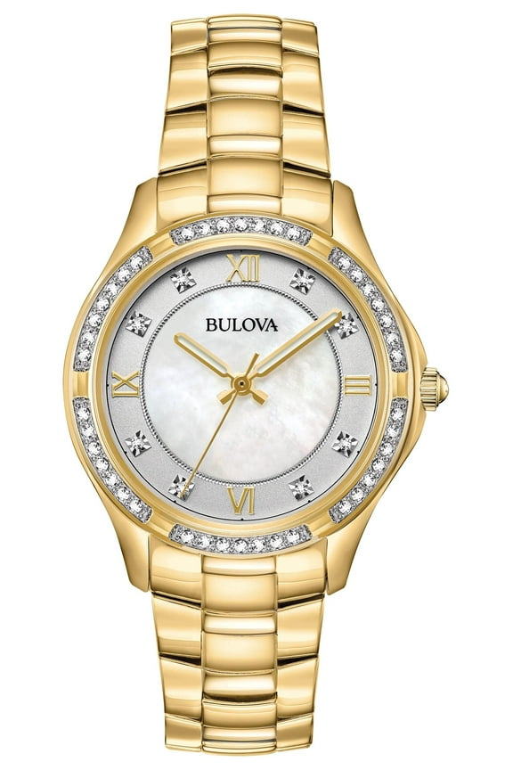 Women's Gold-Tone Stainless Steel Mother Of Pearl & Crystal Accent Watch - 98L256