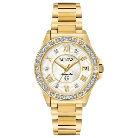Bulova Women's Marine Star Diamond Accent Gold-Tone Stainless Steel Bracelet Watch 98R235