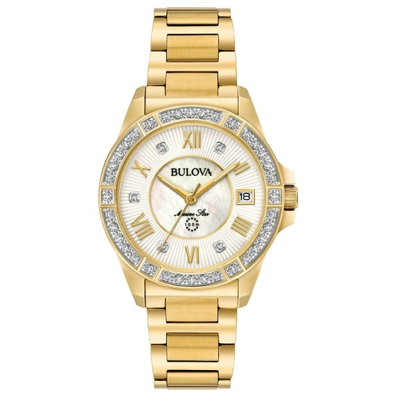 Bulova Women's Marine Star Diamond Accent Gold-Tone Stainless Steel Bracelet Watch 98R235