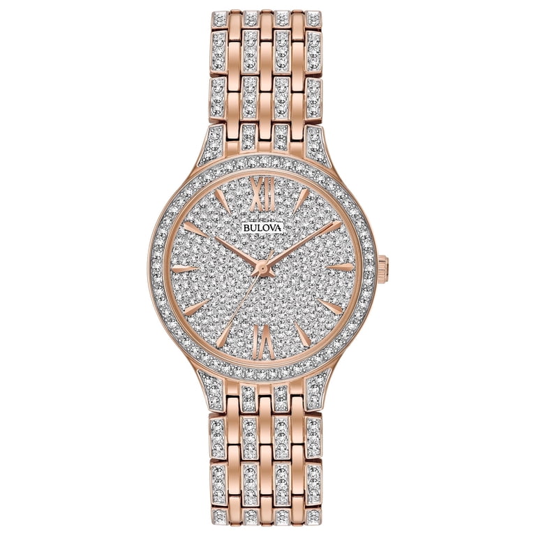 Bulova ladies rose gold tone crystal studded dress watch NEW BATTERY Bulova Phantom Women main image 3