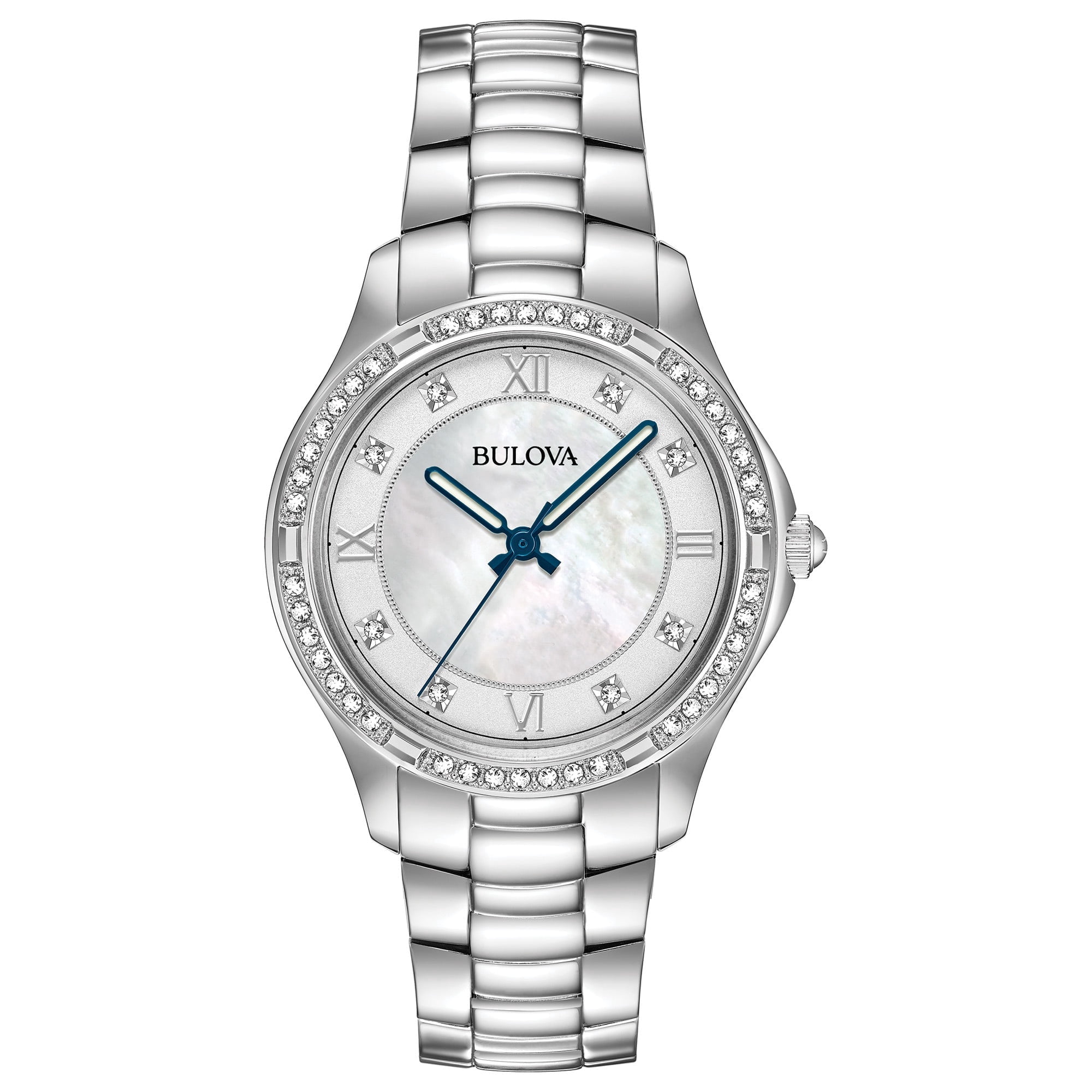Bulova women’s MoP dial crystal bezel/accent day date running watch Bulova Ladies Diamond Accent Bezel Date MOP Dial 2 Tone  main image 3
