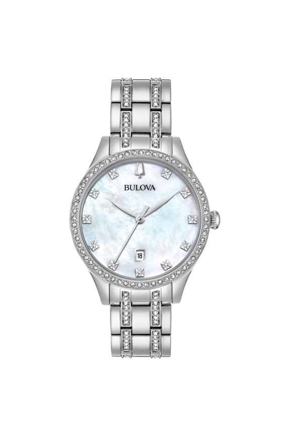 Women's Stainless Steel Crystal Accent MOP Dial Watch - 96M144