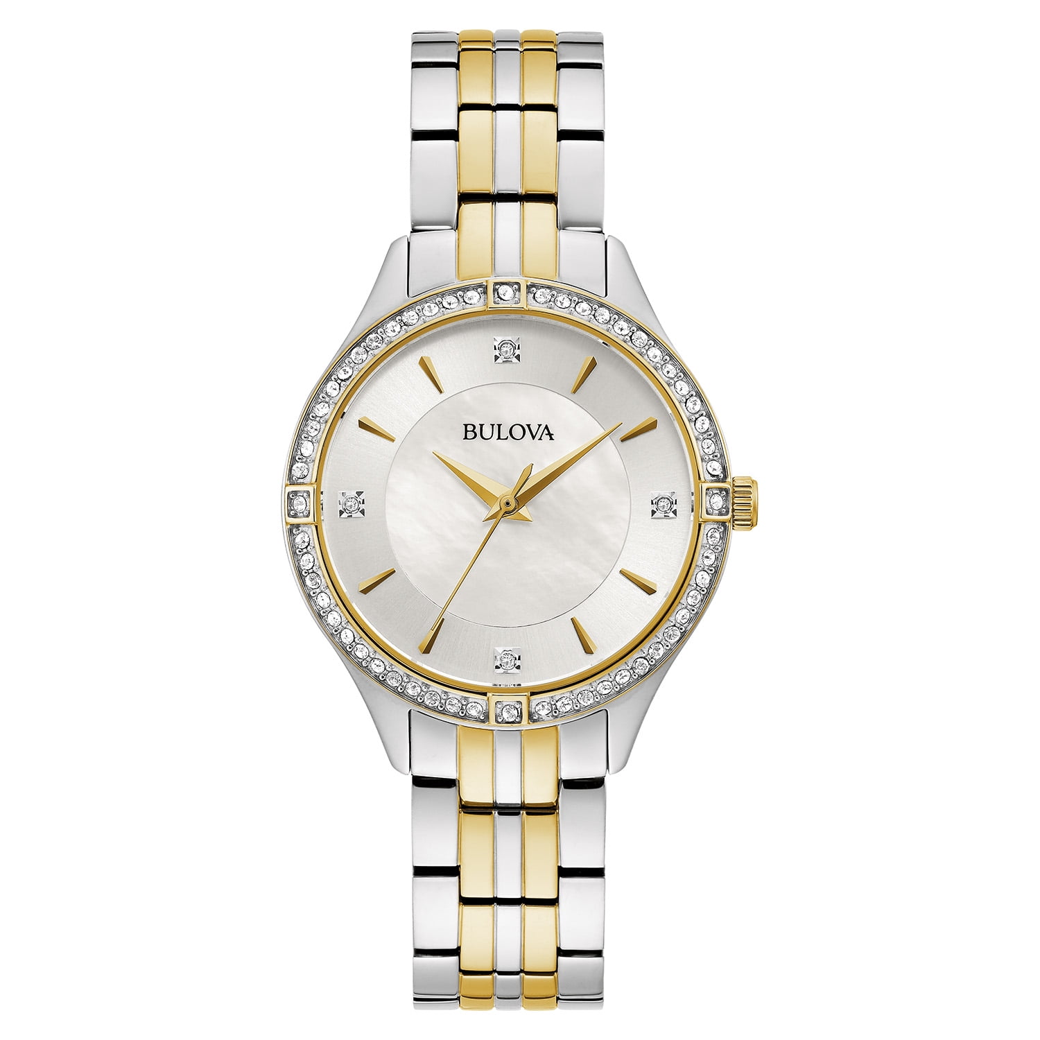 Bulova Women\'s two tone crystal watch Caravelle Aqualuxx Two Tone Crystal Silver Dial Ladies Watch  main image 4