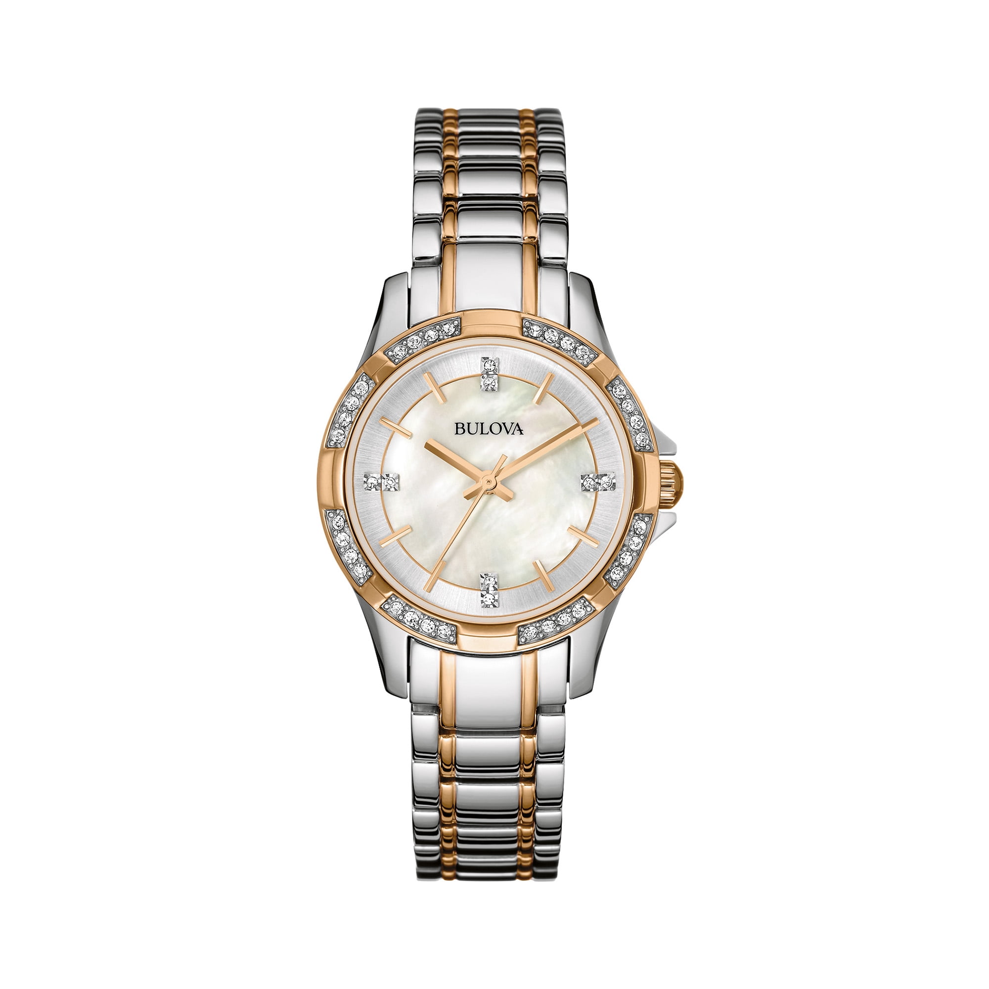 Bulova Women\'s two tone crystal watch Caravelle Aqualuxx Two Tone Crystal Silver Dial Ladies Watch  main image 3