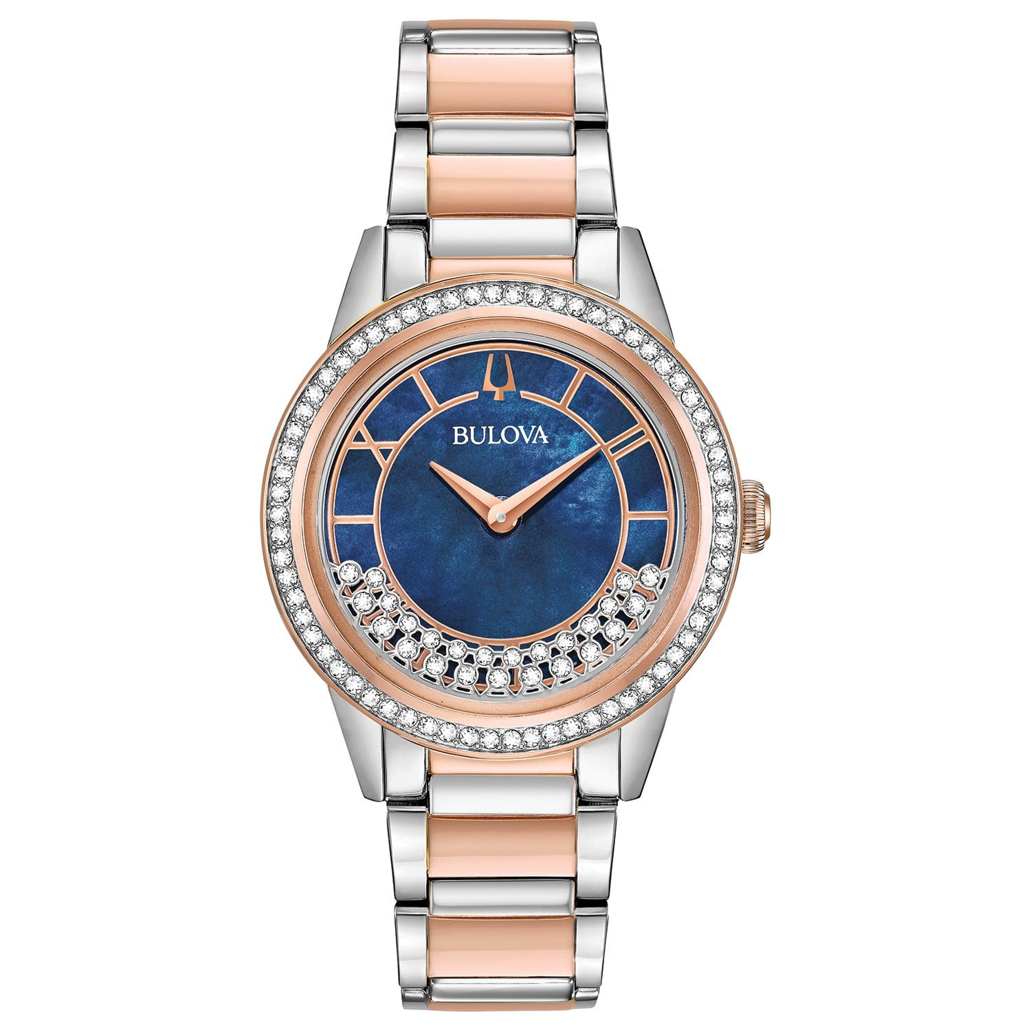 Bulova Women s Rose Gold Turnstyle Crystal Accent Watch with Mother of Pearl Dial