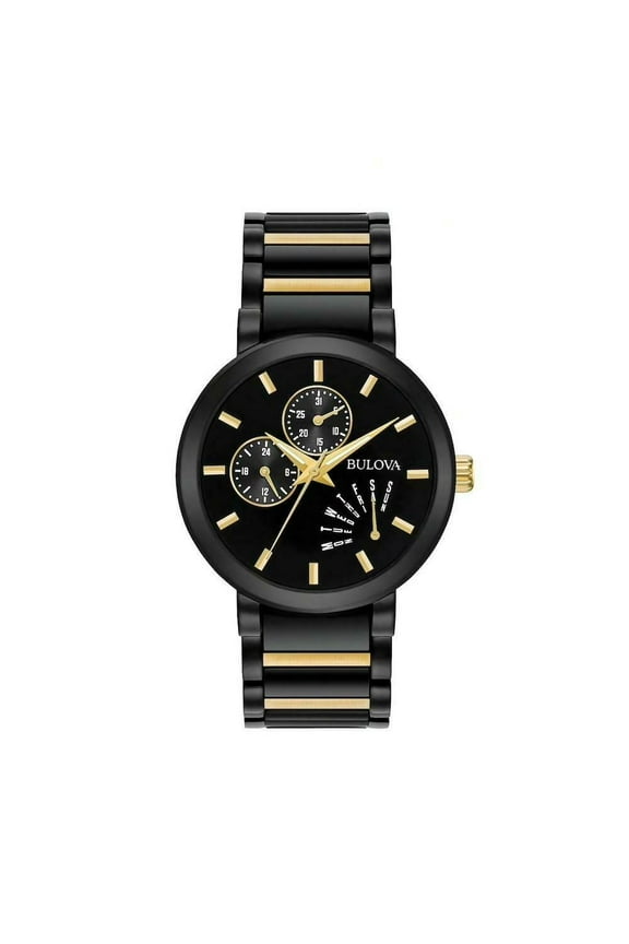 by Sarasota Men's Two Tone Black PVD Gold Stainless Steel Wristwatch, Black and Gold