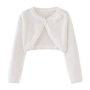 BuluBulu Toddler Girls Cardigan Sweater Kids Long Sleeve Cropped Knitted Crochet Bolero Shrug Bow Button Down Cardigan Sweater for Girls, Sizes 18M-8T