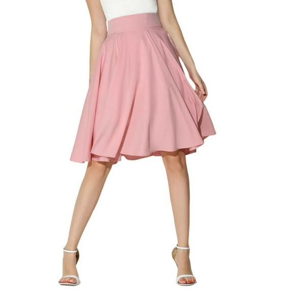 BuluBulu Women's High Waist A-Line Skirt Summer Casual Flare Flowy Midi Skirt Solid Color Knee Length Office Skirt, Sizes S-XL