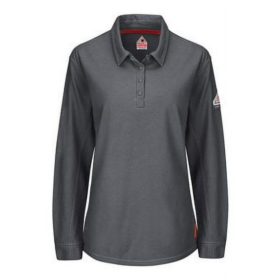 Bulwark B03130097 iQ Series Womens Long Sleeve Polo with 4-Button Placket, Charcoal - 2XL