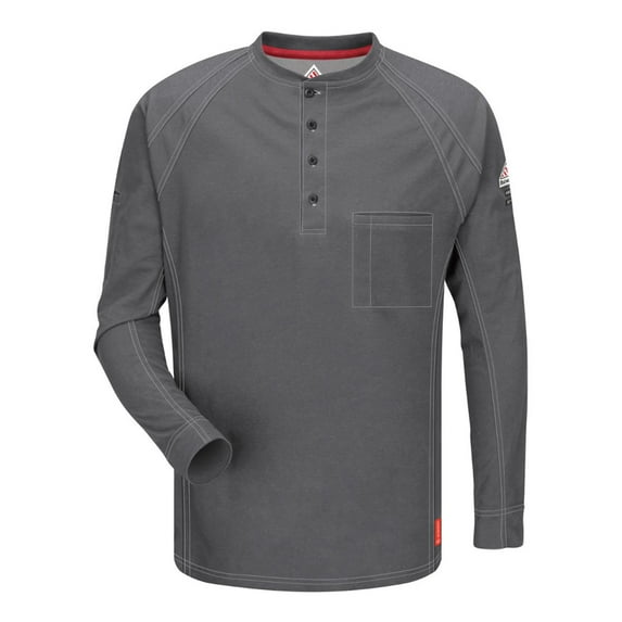 Bulwark B29630098 Long Sleeve Henley Shirt - Long Size, Charcoal - 3XLT
