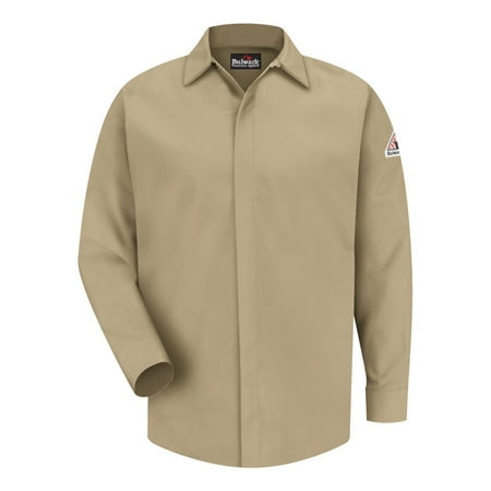 Bulwark Concealed-Gripper Pocketless Work Shirt Long Sizes SLS2L Khaki 3XLT
