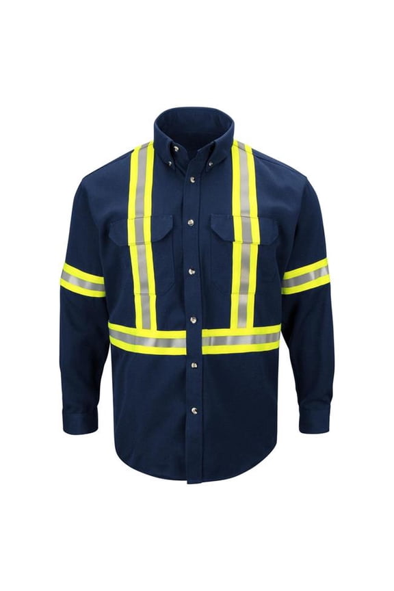 SLUCNV-RG-M Mens Midweight FR Enhanced Visibility Uniform Shirt with Reflective Trim, Navy - Medium - Regular