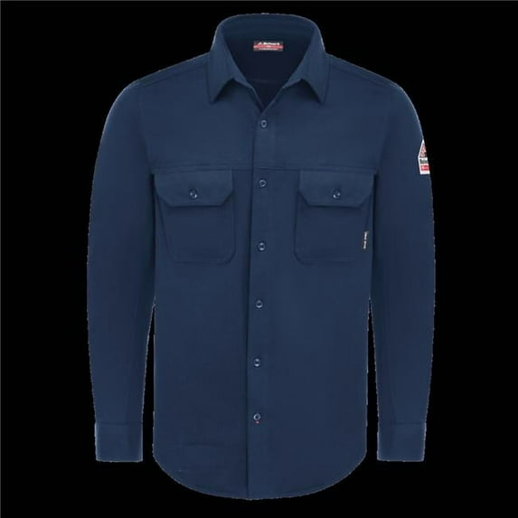 Bulwark STG4NV-RG-L FR Flex Knit Button Down Shirt, Navy - Large - Regular Fit