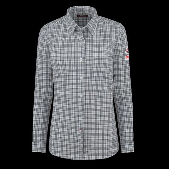 Bulwark STG3CH-RG-XL FR Womens Flex Knit Button Down Shirt, Charcoal - Extra Large - Regular
