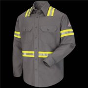 Bulwark SLDTGY-LN-4XL Mens Midweight FR Enhanced Visibility Uniform Shirt, Gray - 4XL - Long Fit